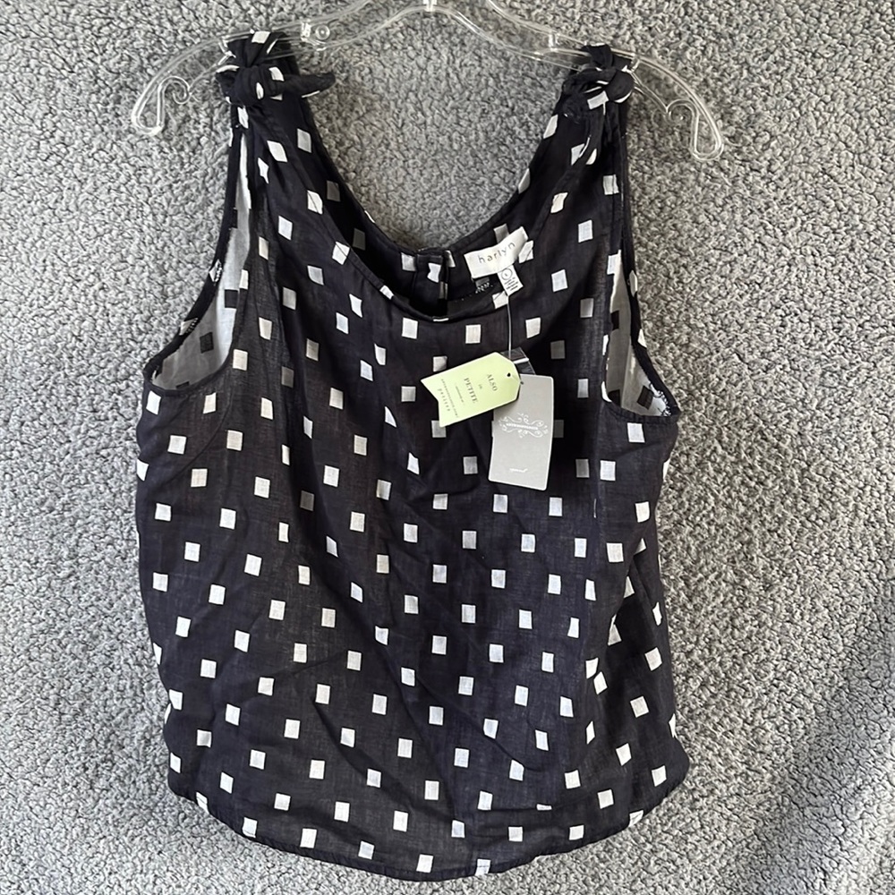 Anthropology women’s L cotton navy & white knotted tank top